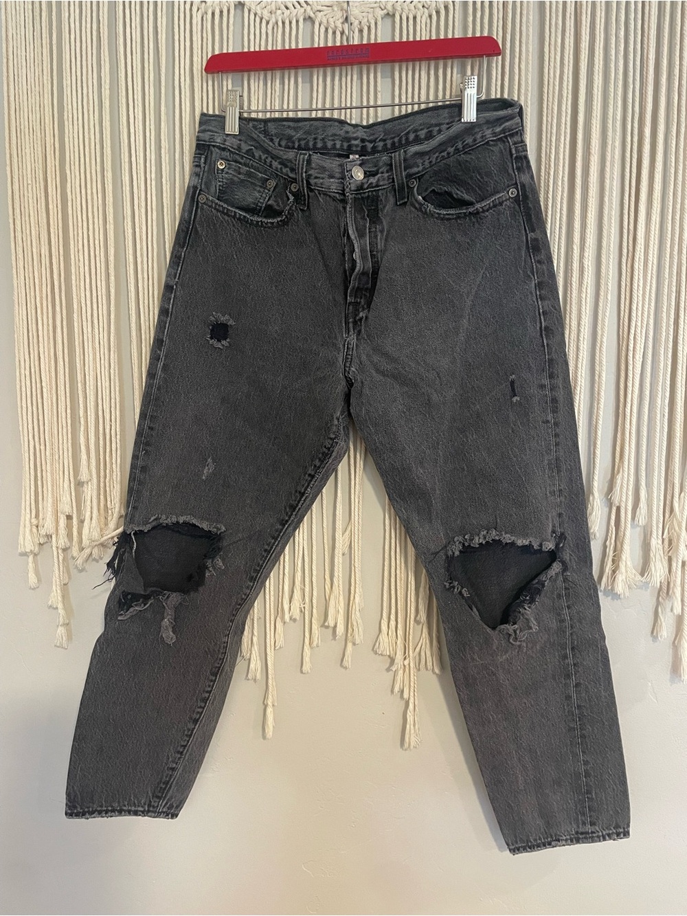 Levi's Washed Black Ripped Ankle Jeans